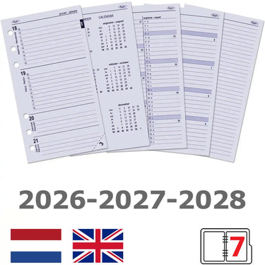 6217-26-27-28 170 x 95 mm Personal Ordre du jour Organizer Recharges hebdomadaires NL en 2026 2027 2028